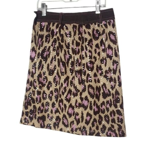 Ivu Janey Womens Leopard Print Skirt Size 4 Sequin Fairycore Y2K Trendy Glam - Picture 4 of 6